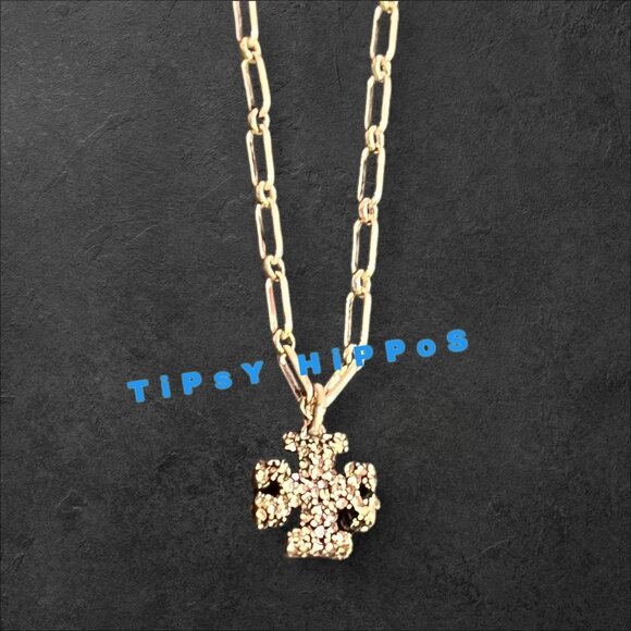 Tory Burch Kira Crystal Pave Logo Pendant Necklace - Picture 5 of 6